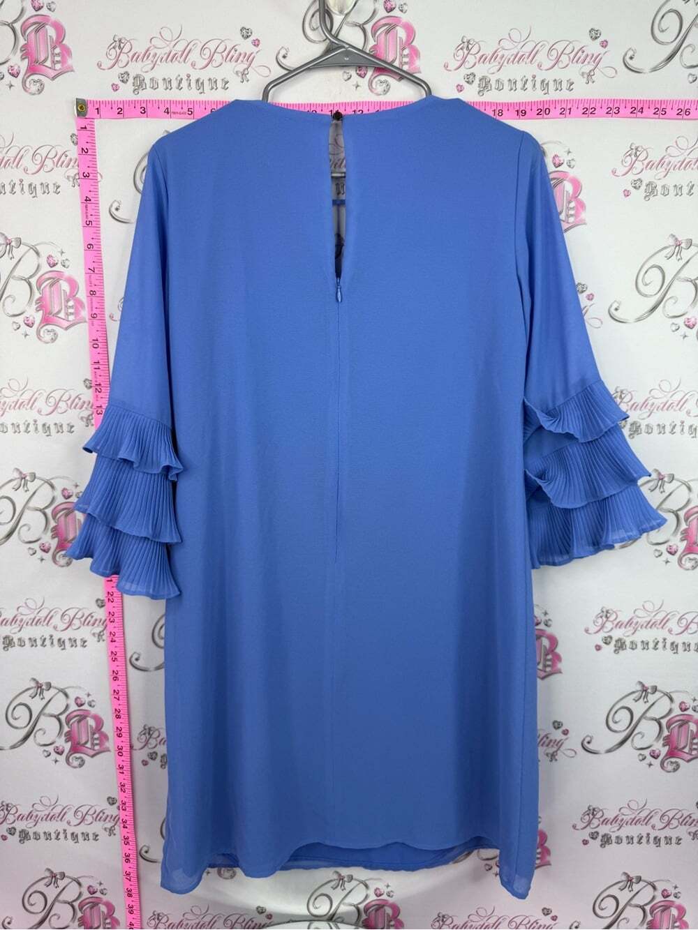 Vince Camuto Periwinkle Tiered Ruffle Sleeve Shift Dress - Picture 2 of 13